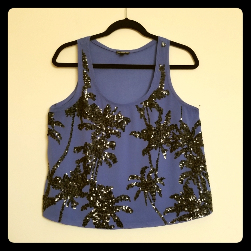 Express Sequin Palm Tree Crop Top